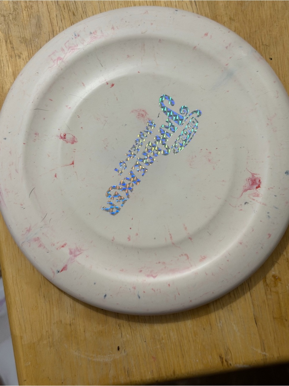 Craft White Ceramic Plate with Pink Speckle and Holographic Logo